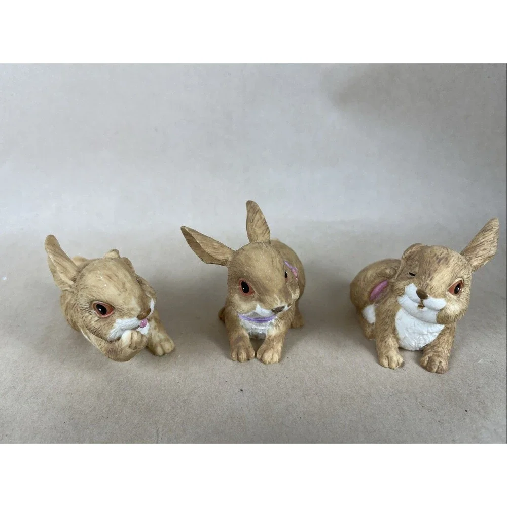 Lot Of 5 Vintage Small Resin Bunny Rabbit Brown‎ White Cute Easter Decor EUC